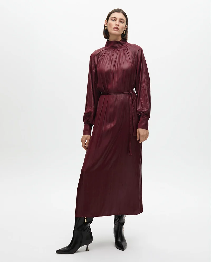 Lola Casademunt High Neck Dress with Waxed Effect Belt